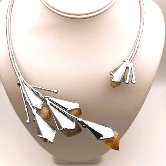 Brazilian Honey Citrine Silver Collar Necklace Designer Nilson de Assis Druzy - Picture 5 of 9